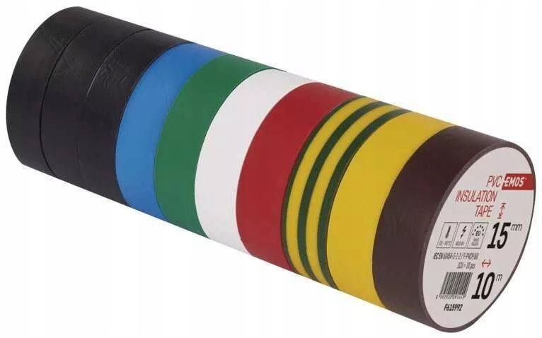 

Taśma izolacyjna Pvc 15mm MIX Kolor 10 rolek x 10m