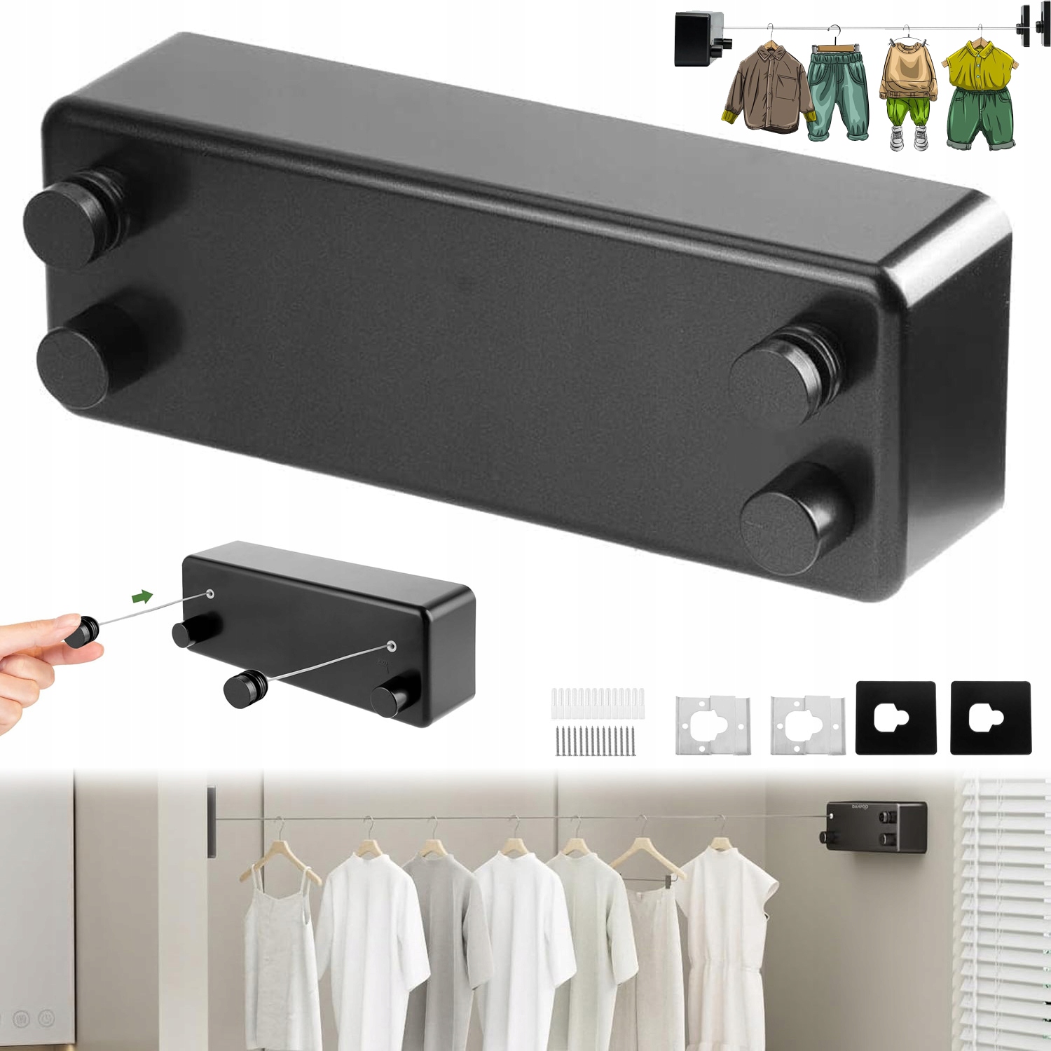 Levně Výsuvný Nástěnný Provaz Na Prádlo, Věšák Na Oblečení, Ocelové Lanko, 4,2 M