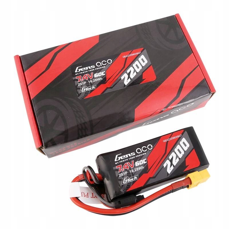 Gens Ace Akumulátor Baterie Balíček LiPo 2200mah 7.4V 60C 2S1P Zásuvka XT60