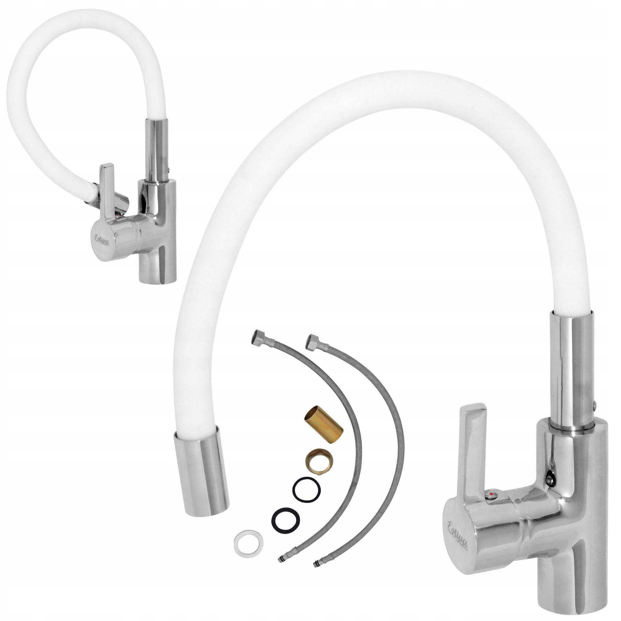 Bateria Kuchenna Elastyczna Kran Z Wylewką Elastyczną Zlewozmywakowa Biała