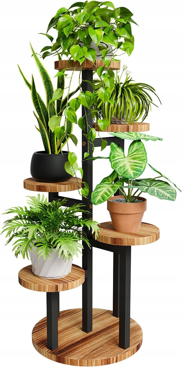 Bamworld 5-úrovňový stojan na rostliny kovovo-dřevěný rohový
