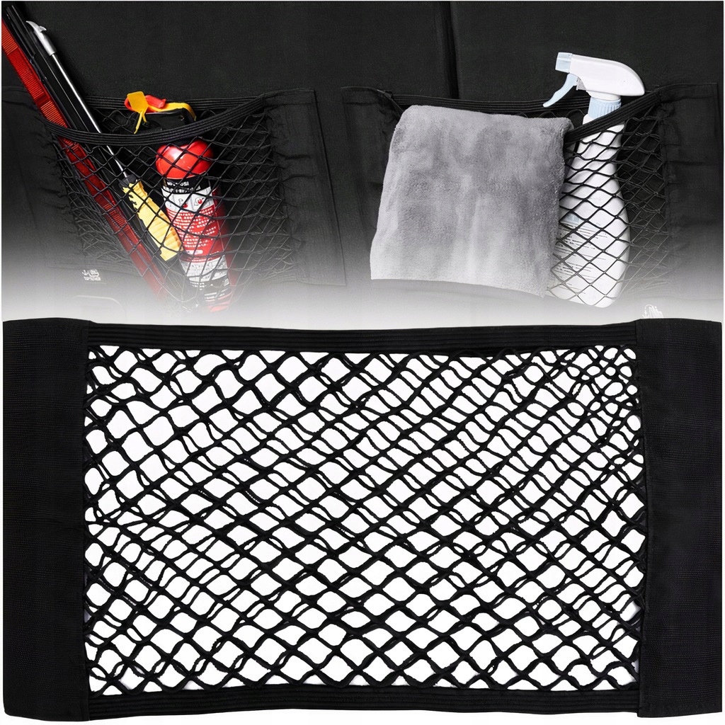 Organizer Siatka Na Rzep Do Bagażnika Samochodu Auta Mocna Na Zakupy 40x25