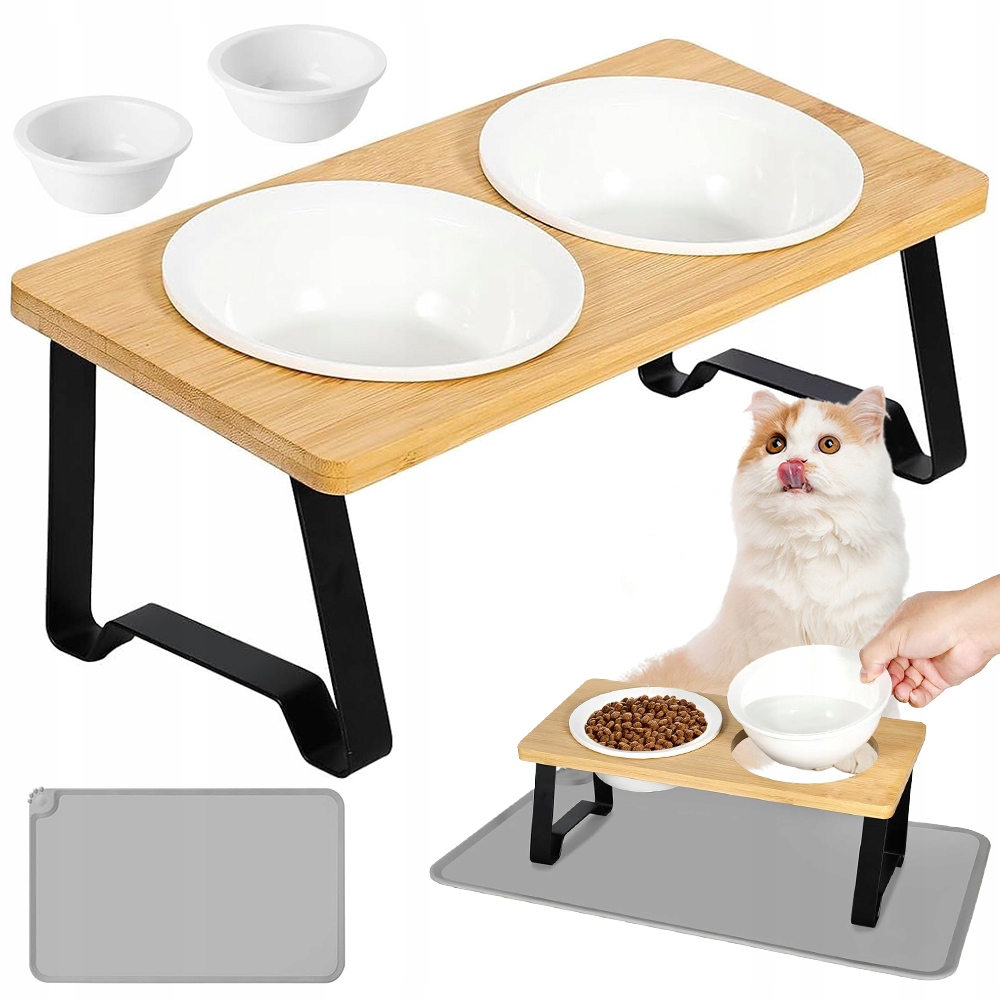 Levně Dvojitá Keramická Miska Pro Psa Kočku 2 Misky Na Krmivo Na Základně L