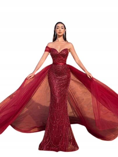 Shein Červená Šaty Večerní Tuba S Flitry XL 1EL