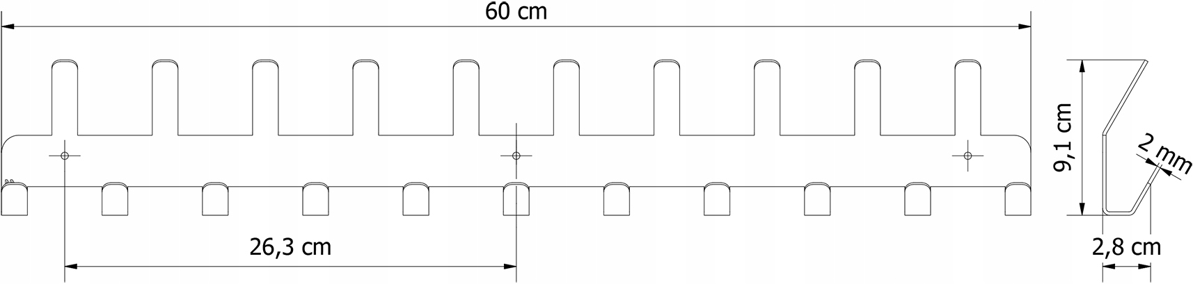 WIESZAK ŚCIENNY NA UBRANIA I KLUCZE 21 HACZYKÓW Kod producenta H219005