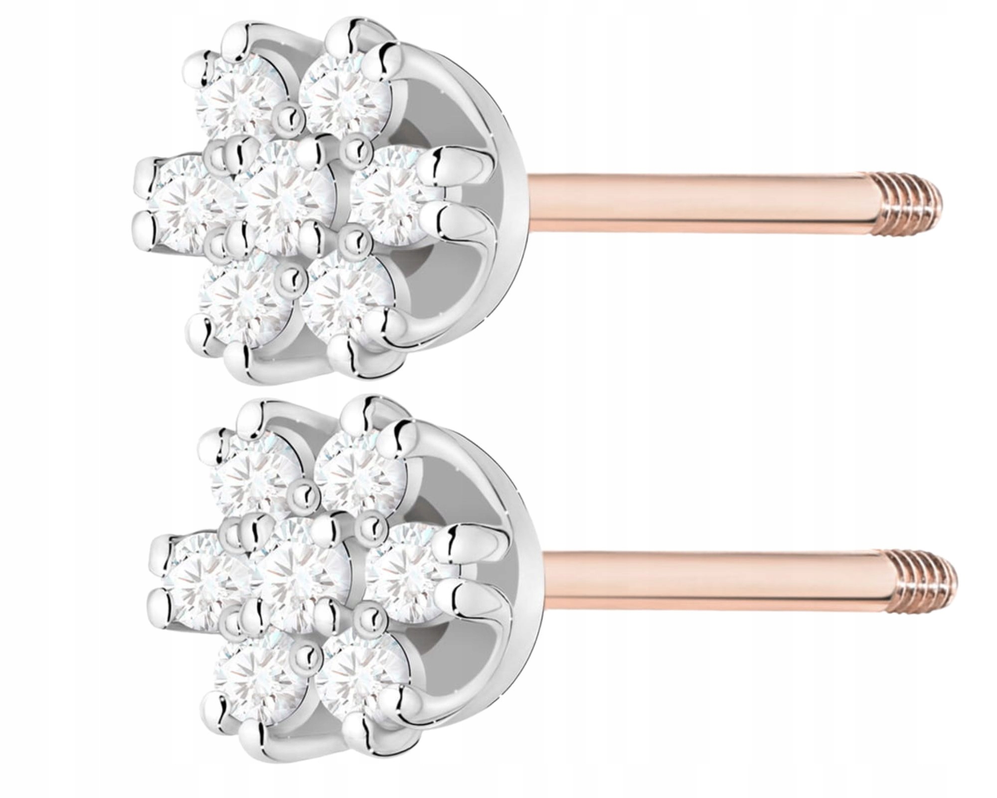 Růžové Zlato Náušnice S Diamanty Šrouby Dárek Šroubovací Tyčinka 585