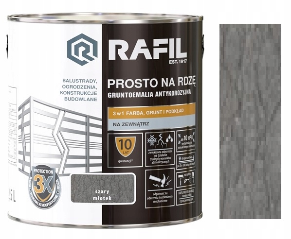 Rafil Prosto Na Rdzę Bezpośrednio Do Metalu 3W1 Szary Młotek 2.5L