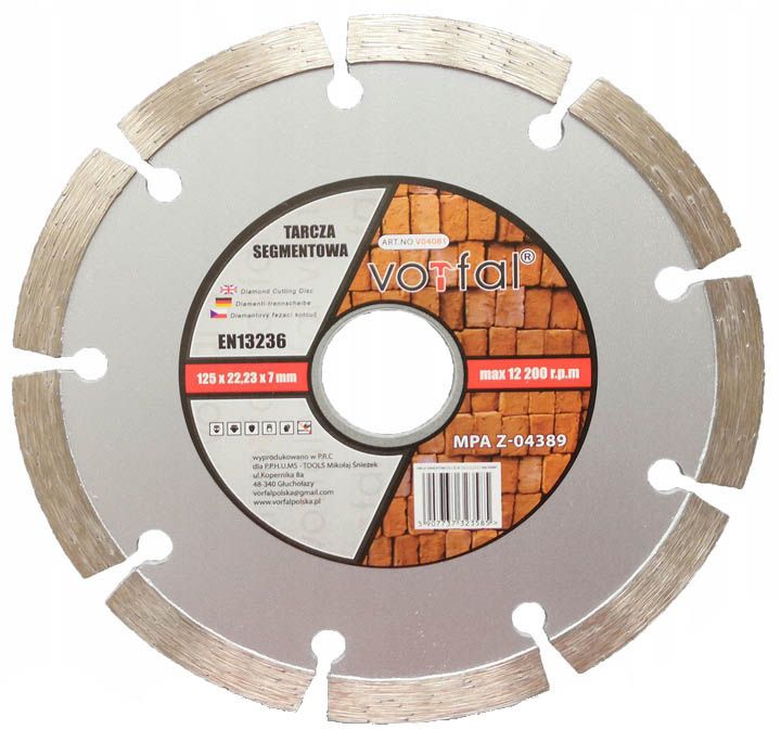 

Tarcza Diamentowa Segment Betonu Kostki 125 MM