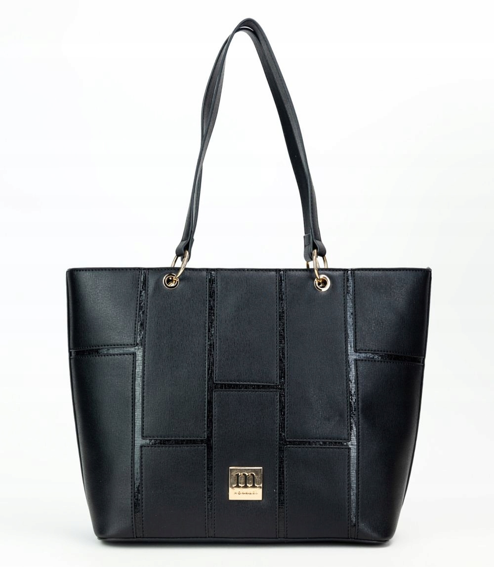 Černá Shopper Taška Monnari Velká Lesklá S Geometrickým Vzorem