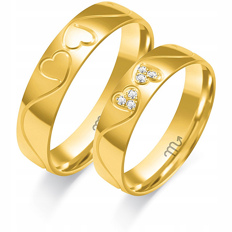 Zlaté Snubní Prsteny 14K Srdce Brilianty Čočka O-379