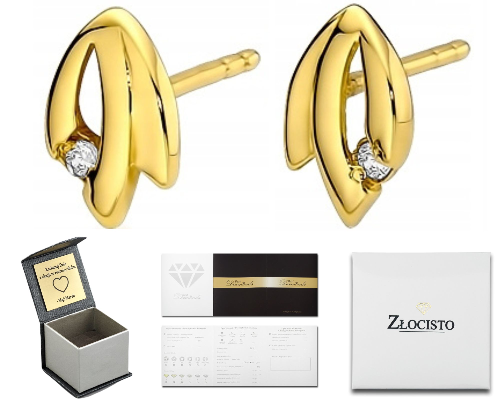 Zlaté Náušnice S Brilianty 0,03 Ct Šrouby