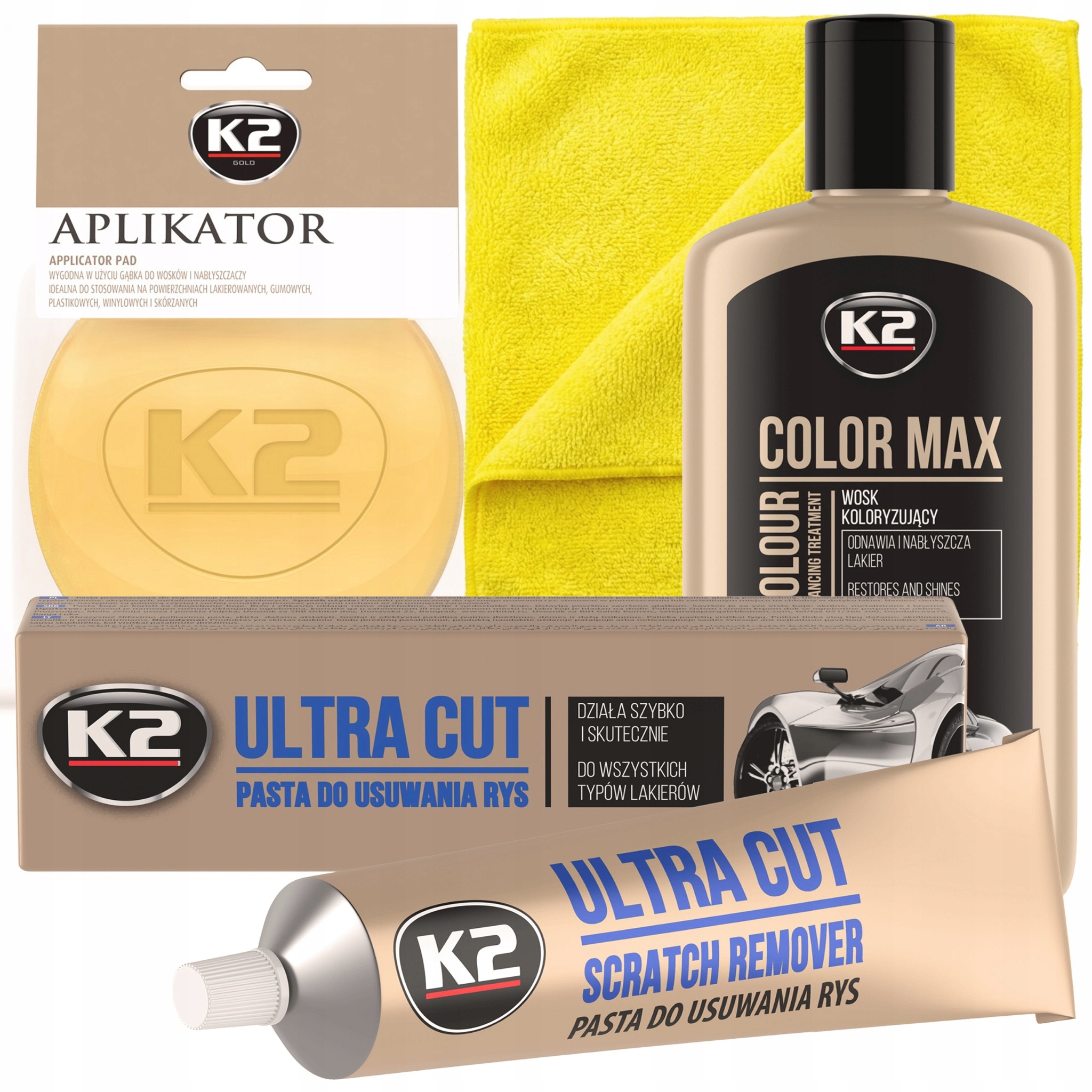 Pasta do usuwania rys z Czarnego lakieru Zestaw K2 Wosk Czarny aplikator