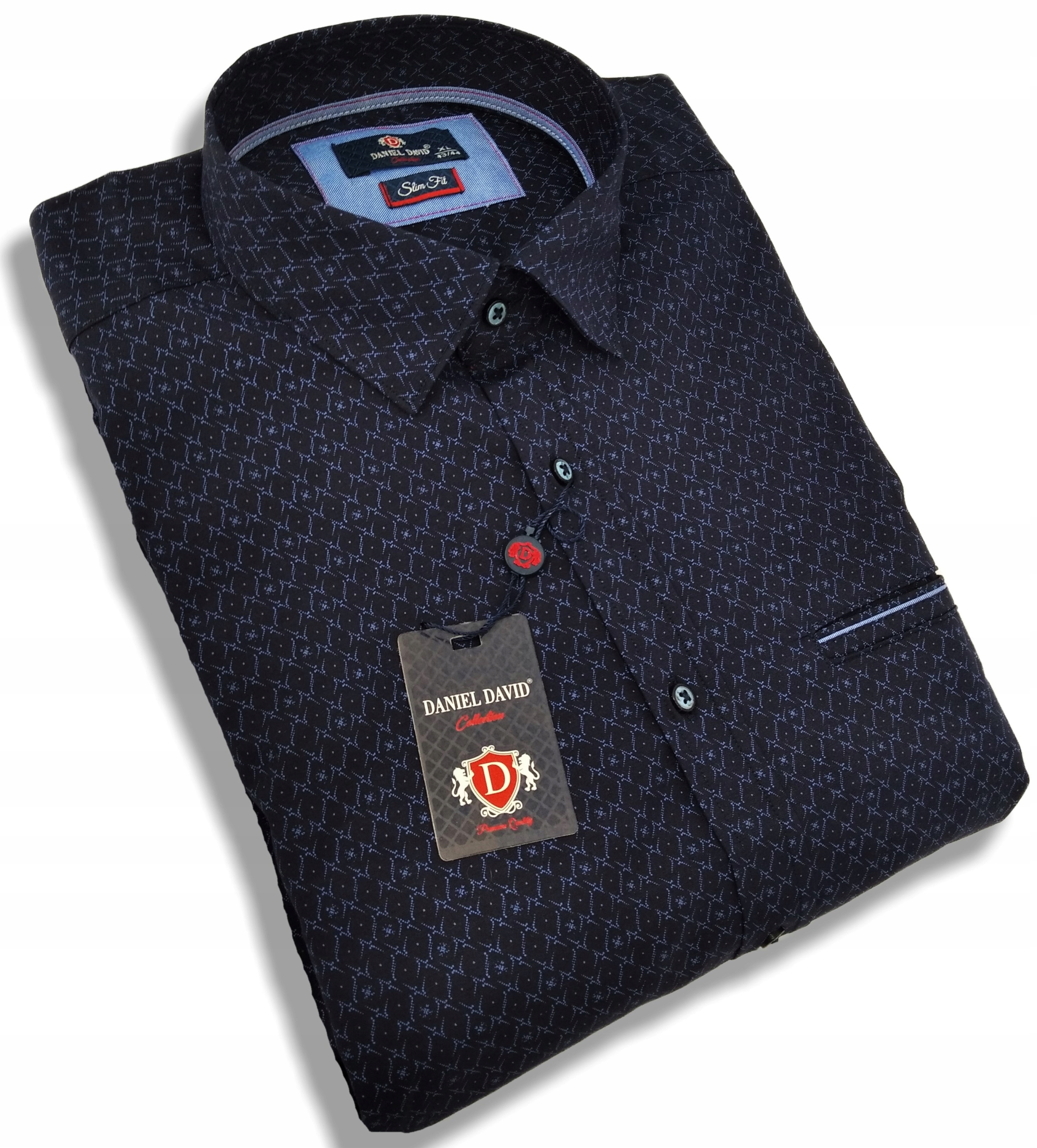KOSZULA MĘSKA D.DAVID 1024 GRANATOWA WE WZOREK ROZMIAR L 41/42 Rozmiar L