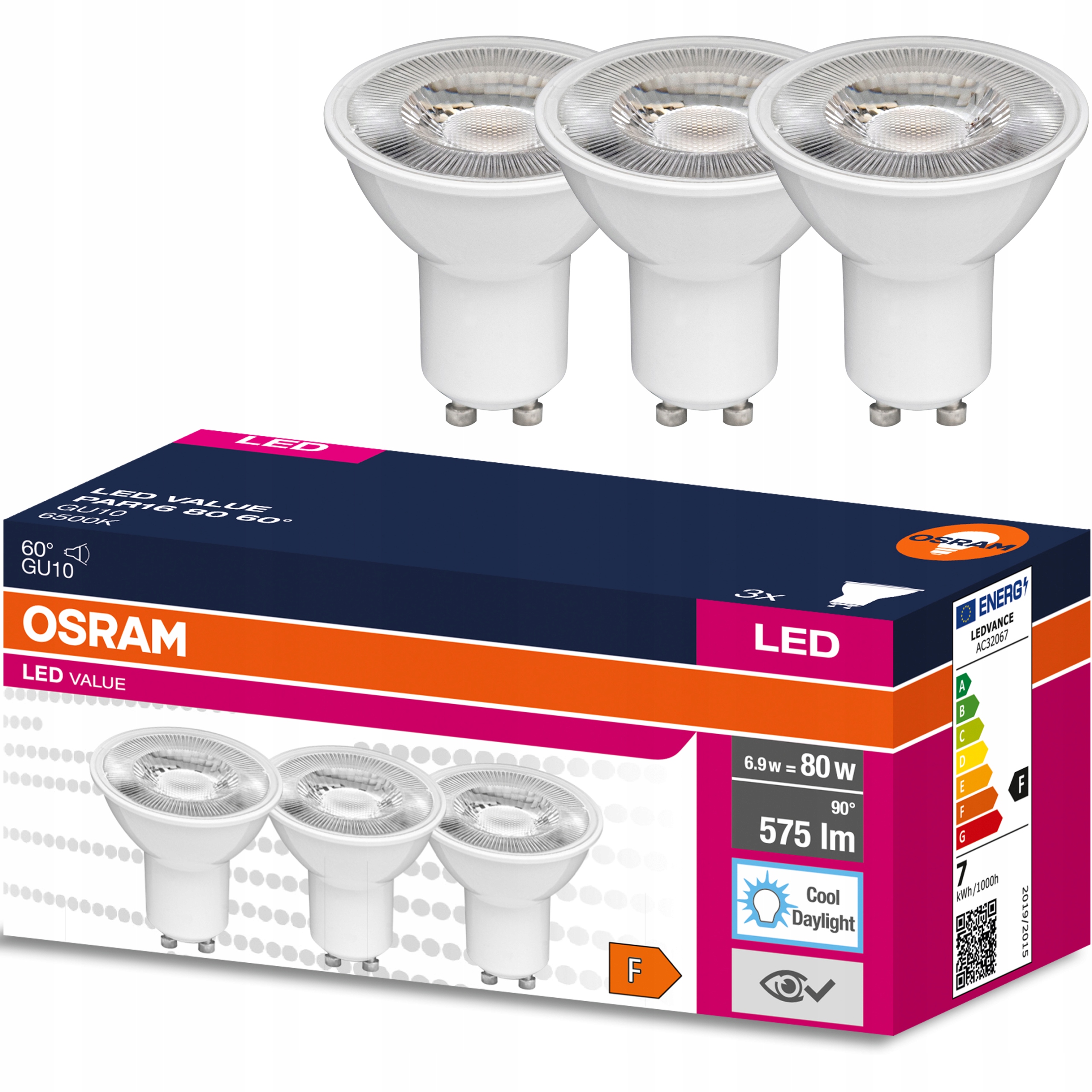 

3x Żarówka Led GU10 6,9W 80W 575lm 6500K 60° Osram