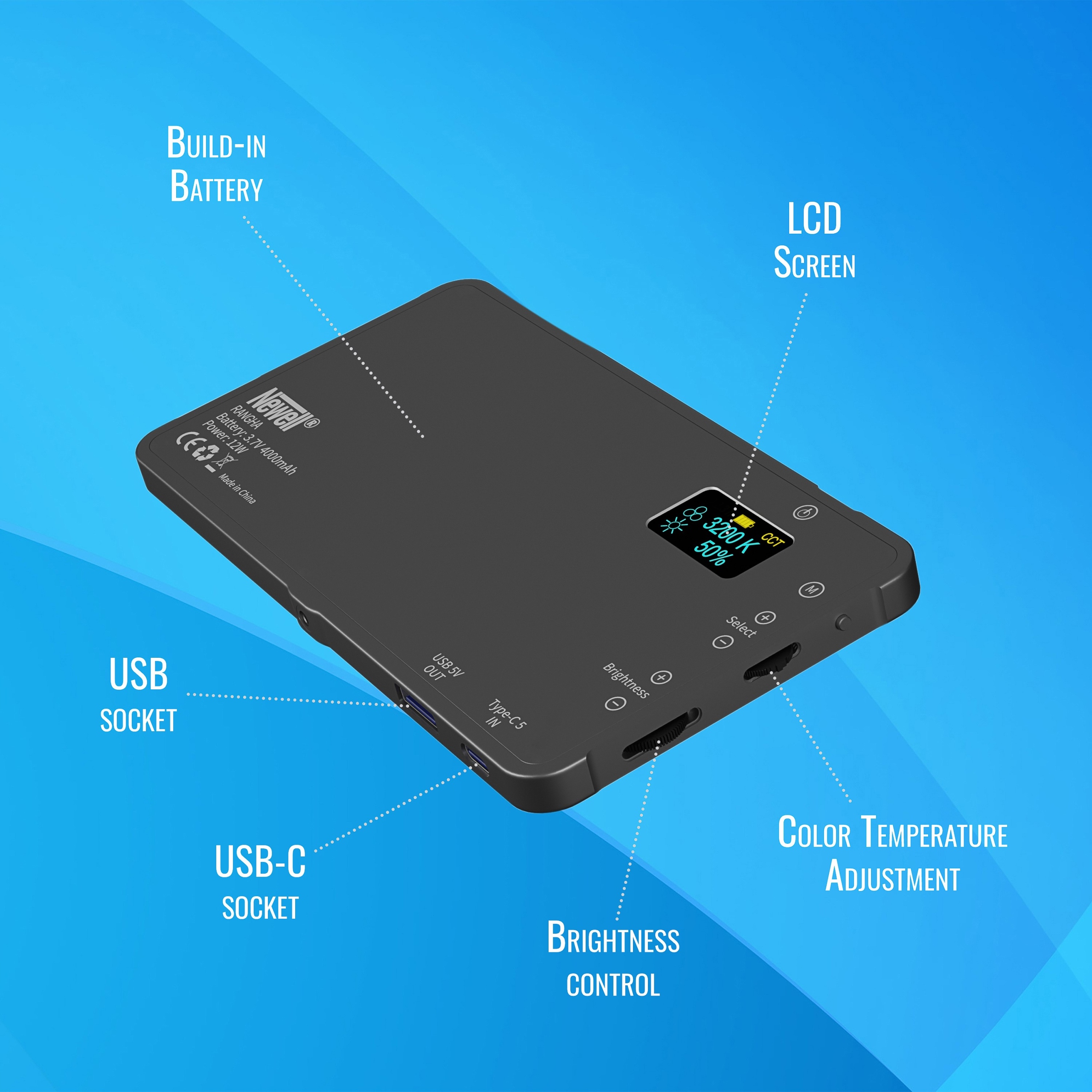 Lampa LED Newell RGB-W Rangha + mini statyw Moc żarówki/świetlówki 12 W