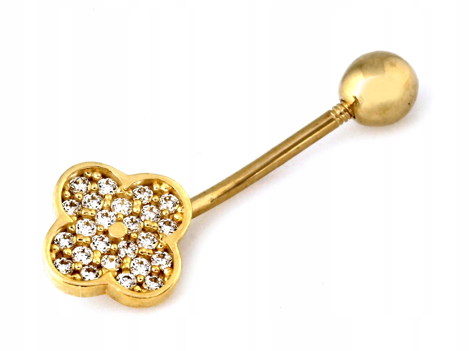 Zlatá piercing do pupíku 585 s bílými zirkony jako dárek 14kt