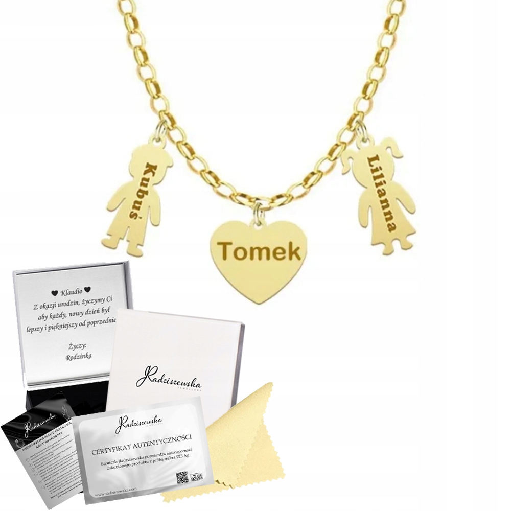 Zlatý náhrdelník Srdce pro děti Jméno dítěte Dárek pro maminku 925 Gravírování