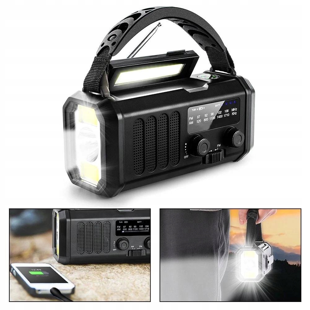 Přenosné Solární Rádio Korbka Alarm Dynamo Nouzová Svítilna 10000 mAh