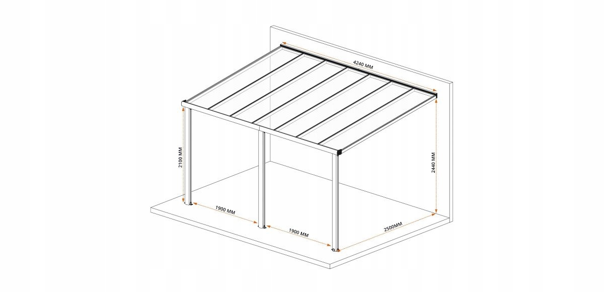 Zadaszenie tarasu SMARTLINE 2.50x4.24 m Typ przybudówka