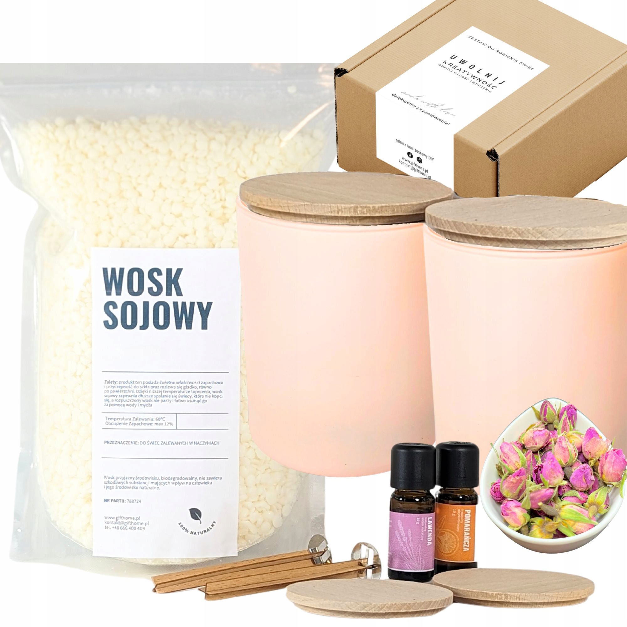 Sada na výrobu svíček dřevěný knot 2x300ml vosk sójový