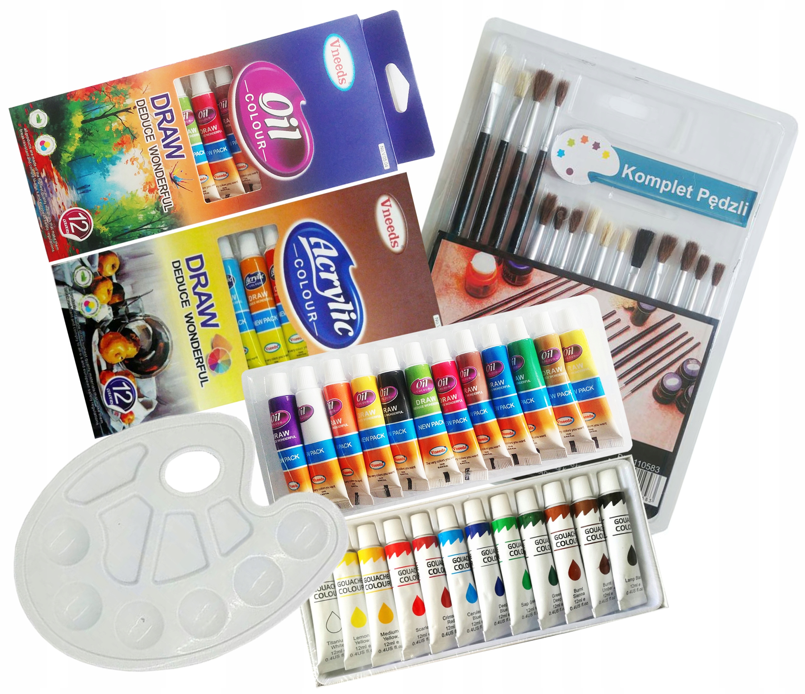 FARBY OLEJNE AKRYLOWE PALETA PEDZLE 24x12ml ZESTAW