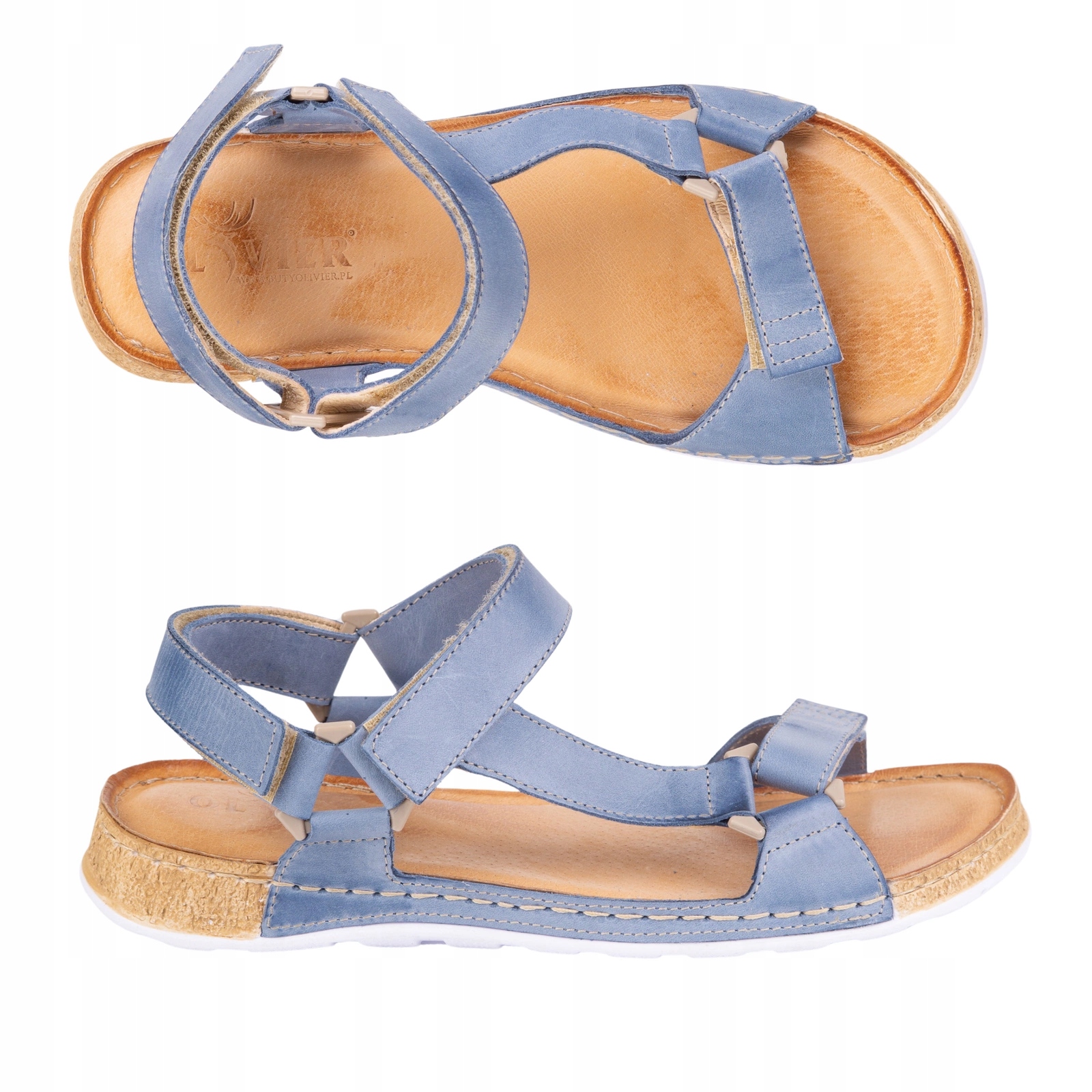 Sandały damskie barefoot-friendly Kallia skórzane niebieskie jeans 39