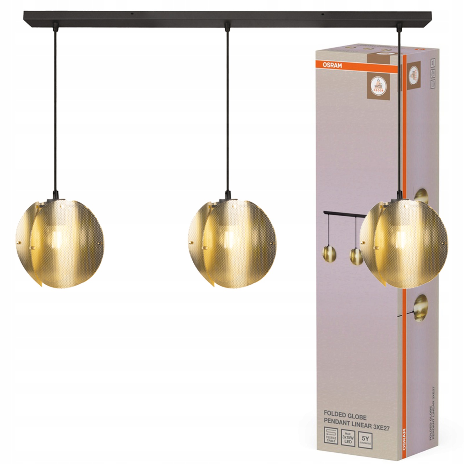 Závesná lampa Stropné svietidlo Záves 3x E27 Zlatý Decor Osram