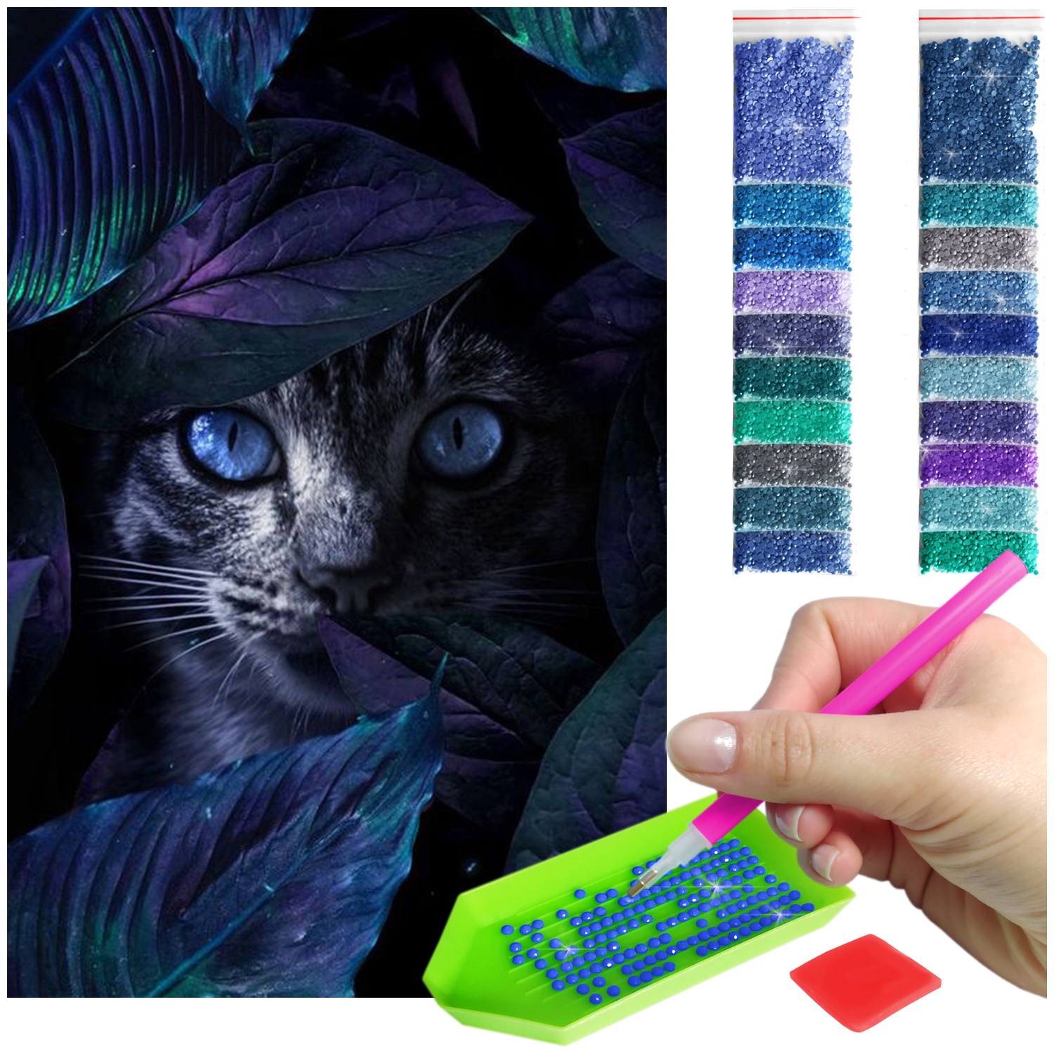 Kočka Výšivka Diamond diamond painting mozaika zvířata džungle 60x40cm