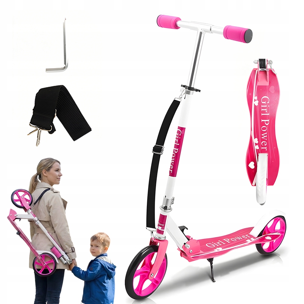 Hulajnoga 80KG Dziecięca Regulowana Kierownica Hamulec Tylny Różowa