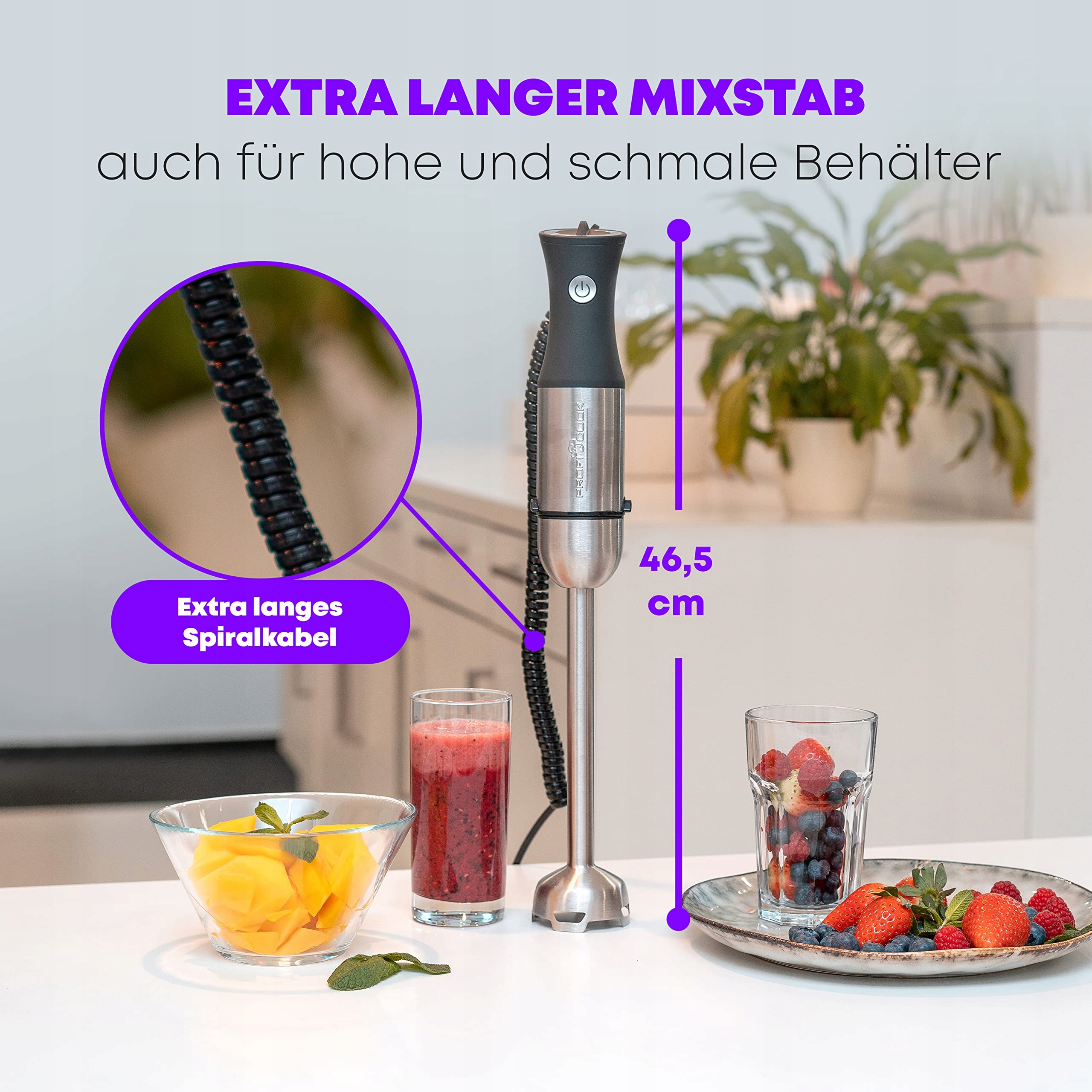 PROFICOOK Blender 1000W Stalowy, 27cm, Regulacja Prędkości — miniatura 6