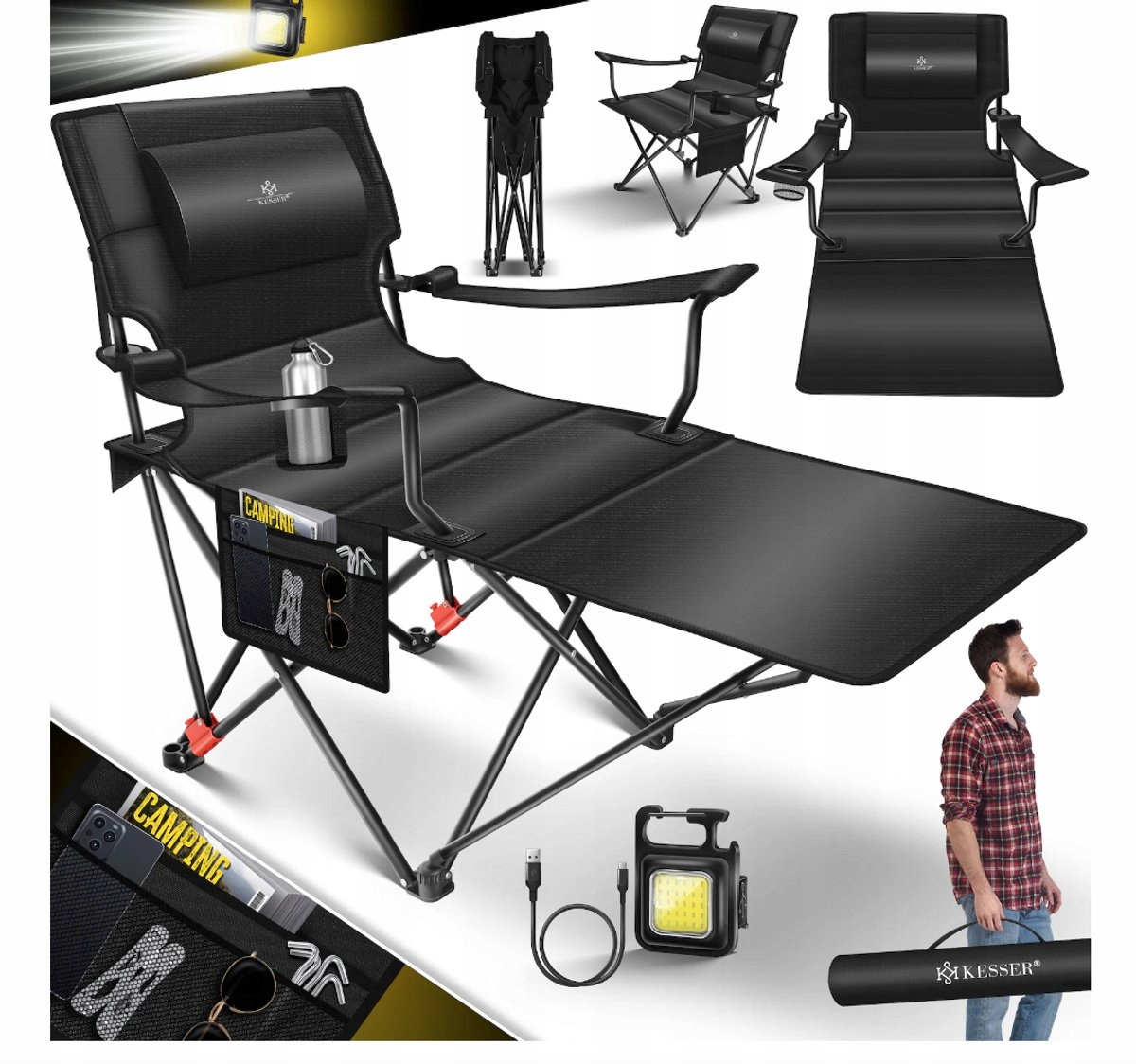 Kesser Leżak Kempingowy 2 w 1 160 kg Składany Łóżko Polowe z Akcesoriami