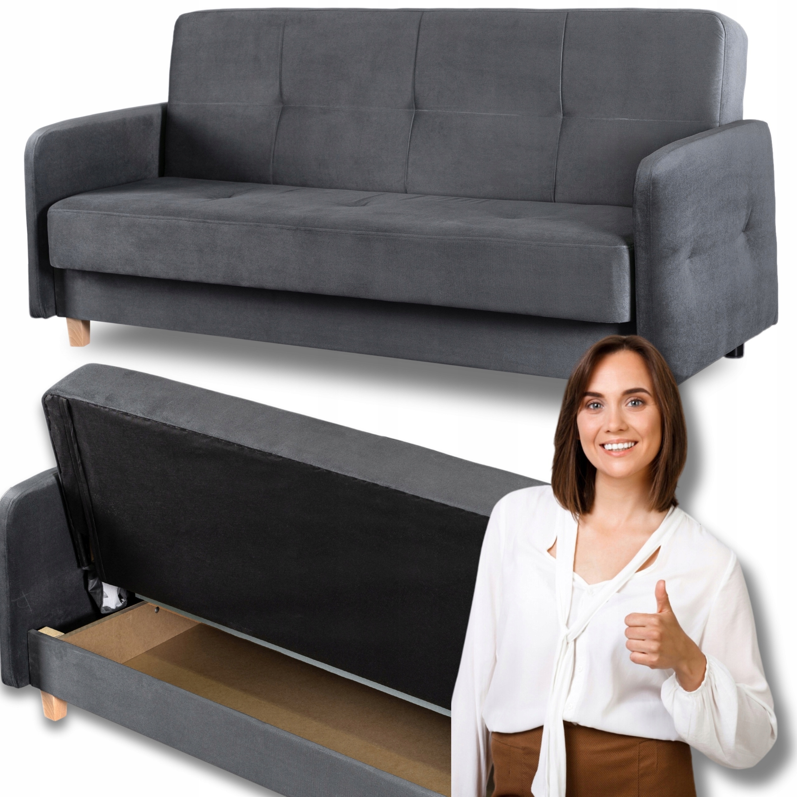 Rozkládací pohovka s funkcí spaní Dvoumístná pohovka Šedá Cuba