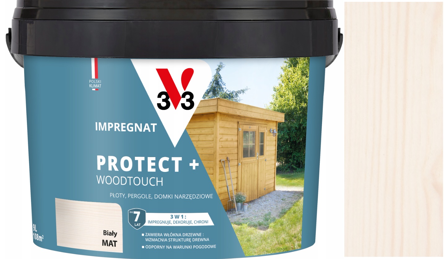 V33 Protect Woodtouch 3W1 Impregnat Do Drewna Biały Mat 9L