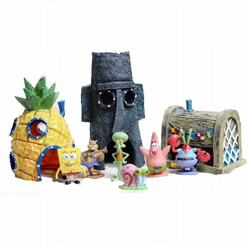 

Domki Figurki Do Akwarium Ozdoby Spongebob Zestaw