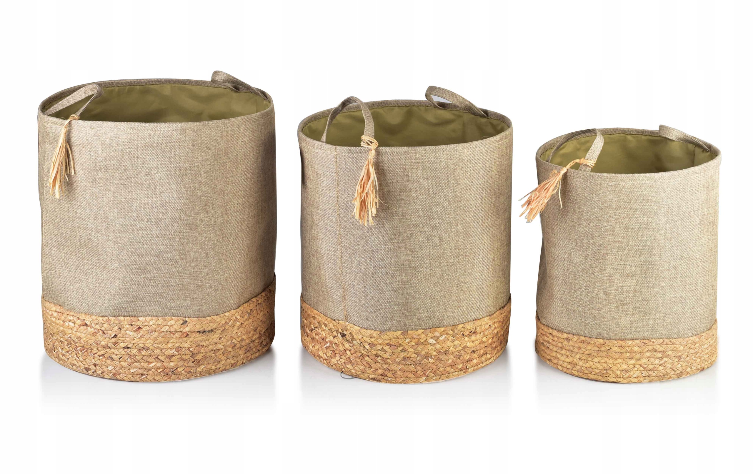 Sada Dekorativních Košíků Boho S Rafií Béžová 3 Ks Mondex
