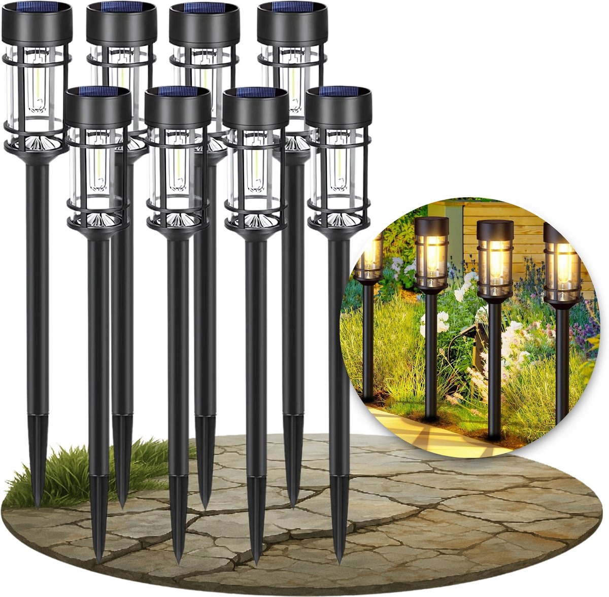 8 x Solární Lampa Led Zahradní Zapichovací Sloupek Led Solární Zahradní Lampa