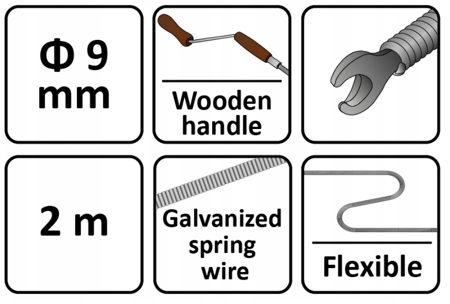 PRZETYKACZ RUR KANALIZACYJNYCH Ø9 2 m ŻMIJKA RUR Średnica 9 mm