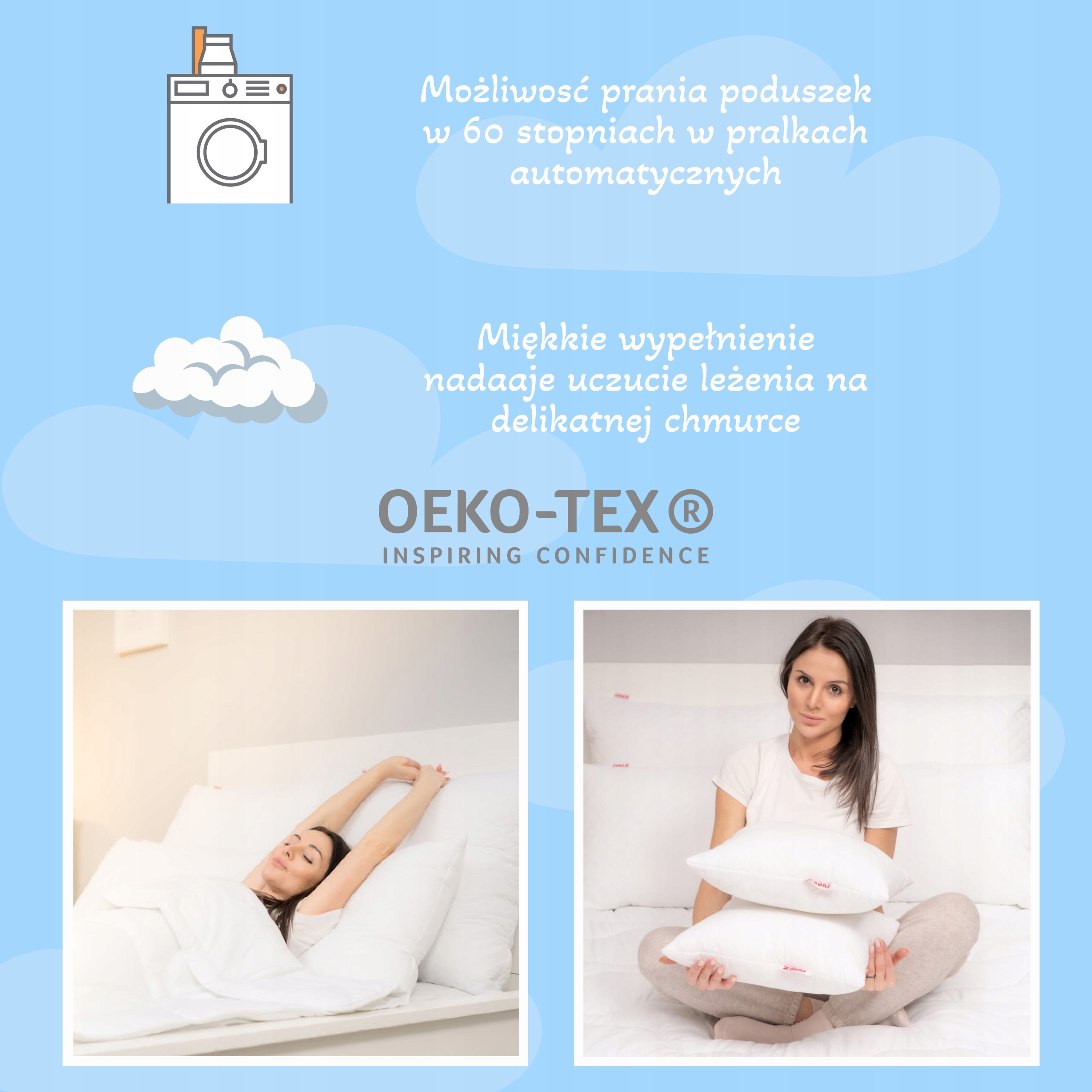 2x PODUSZKA 45x45 KOMPLET ANTYALERGICZNA GRUBA NA ZAMEK PIKOWANA Długość 45 cm