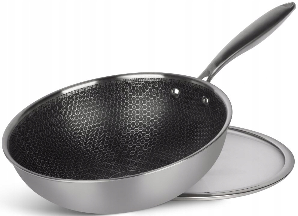 Patelnia Wok Nieprzywierająca Ciężka Stalowa 28CM Stal Nierdzewna Edenberg