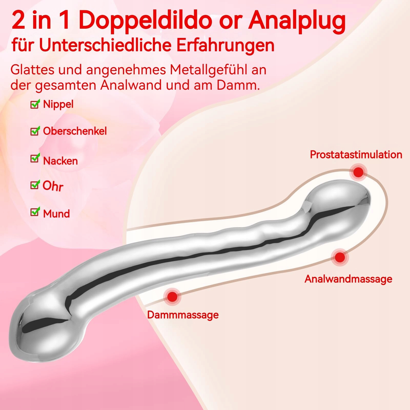 METALOWY DILDO Podwójny Dildo Z Metalu Masażer G i P Punktów Prostata — miniatura 3