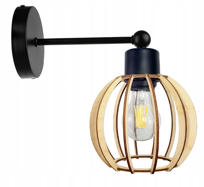 LAMPA KINKIET E27 ścienny stały loft KULA Drewno Marka LED-ONE