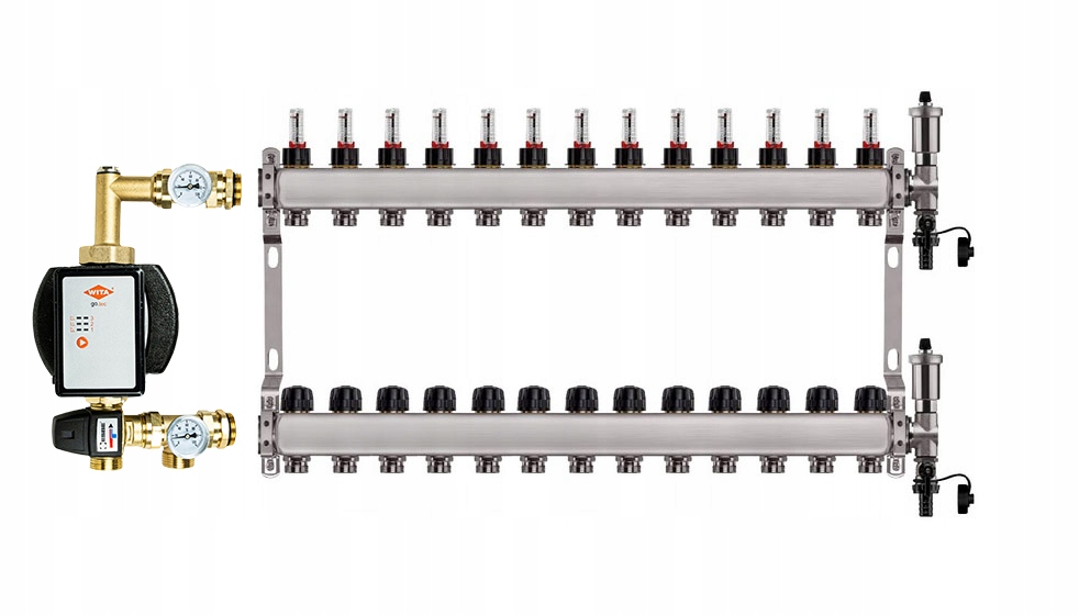 Rozdělovač pro podlahu 13 sekcí nerezový pro vytápění Čerpadlo Wita
