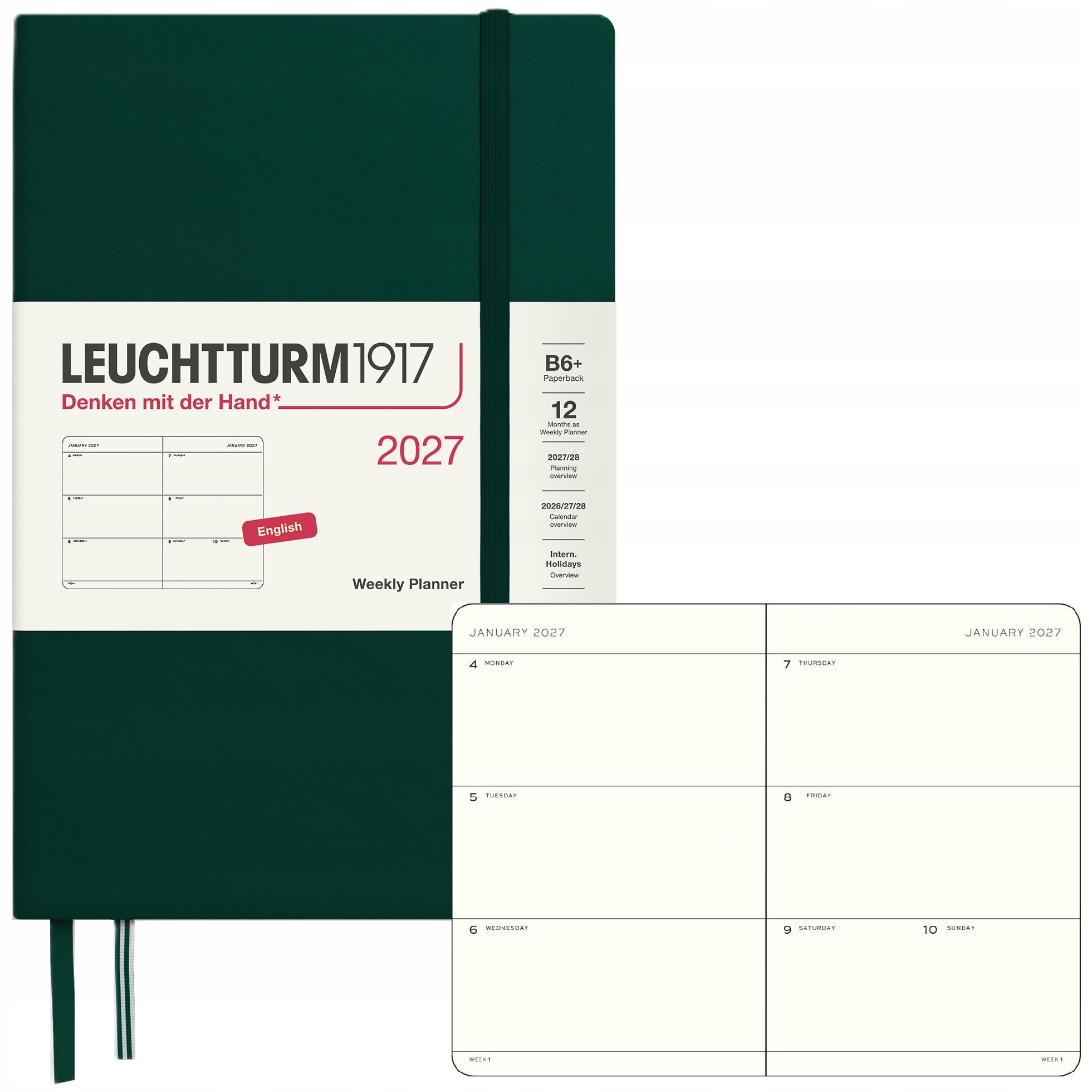 Kalendarz Książkowy Tygodniowy Poziomy B6 planer 2027 Leuchtturm1917 Forest