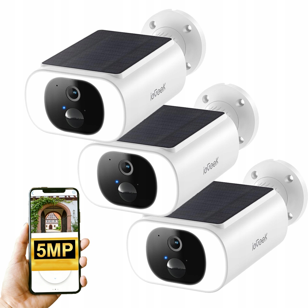 3 Kusy Solární Wifi Kamera 5MPX Inteligentní Venkovní Ip Bezdrátová