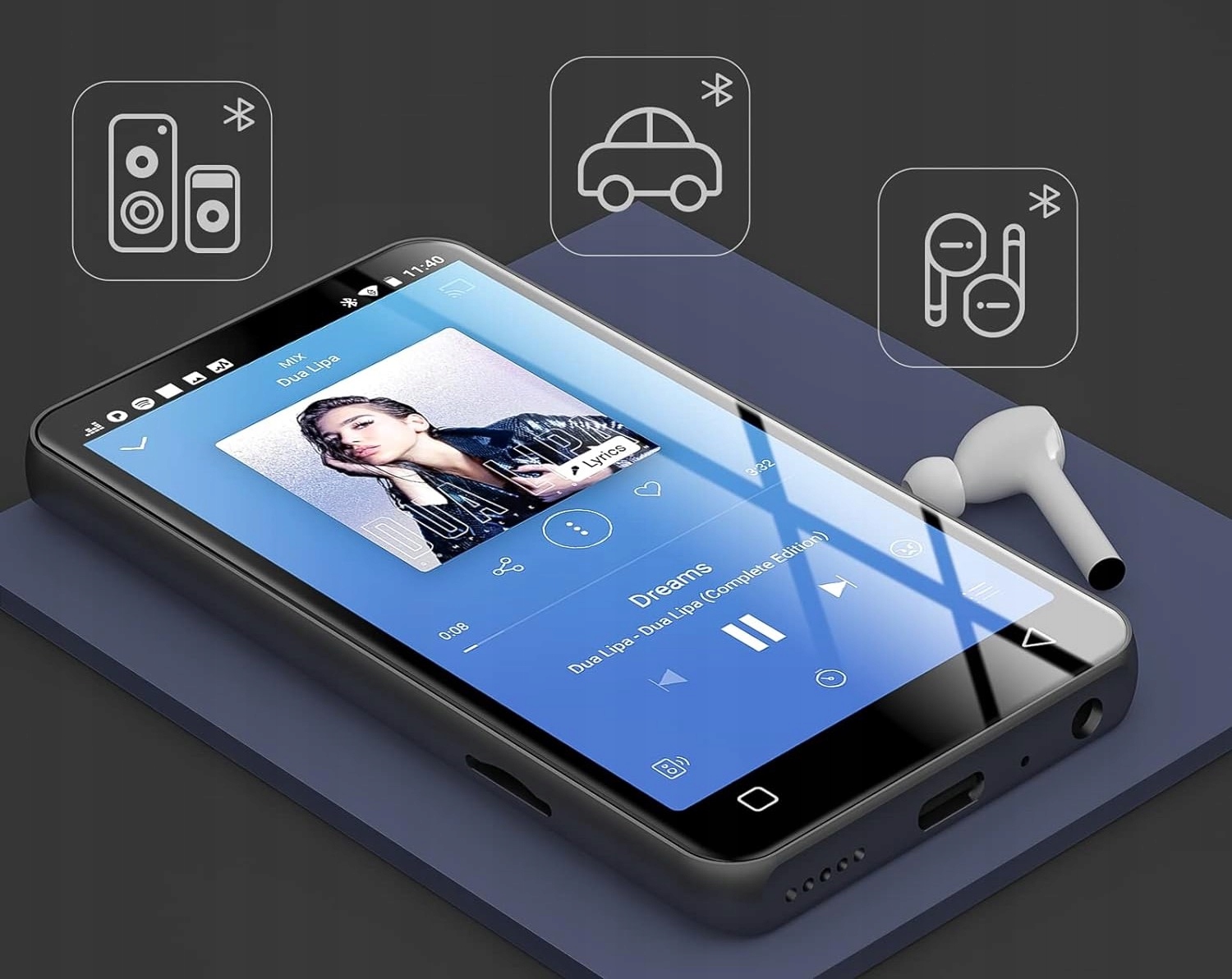Odtwarzacz MP3 Spotify Wi-Fi Bluetooth Android ekran dotykowy HiFi dźwięk Obsługa kart pamięci tak