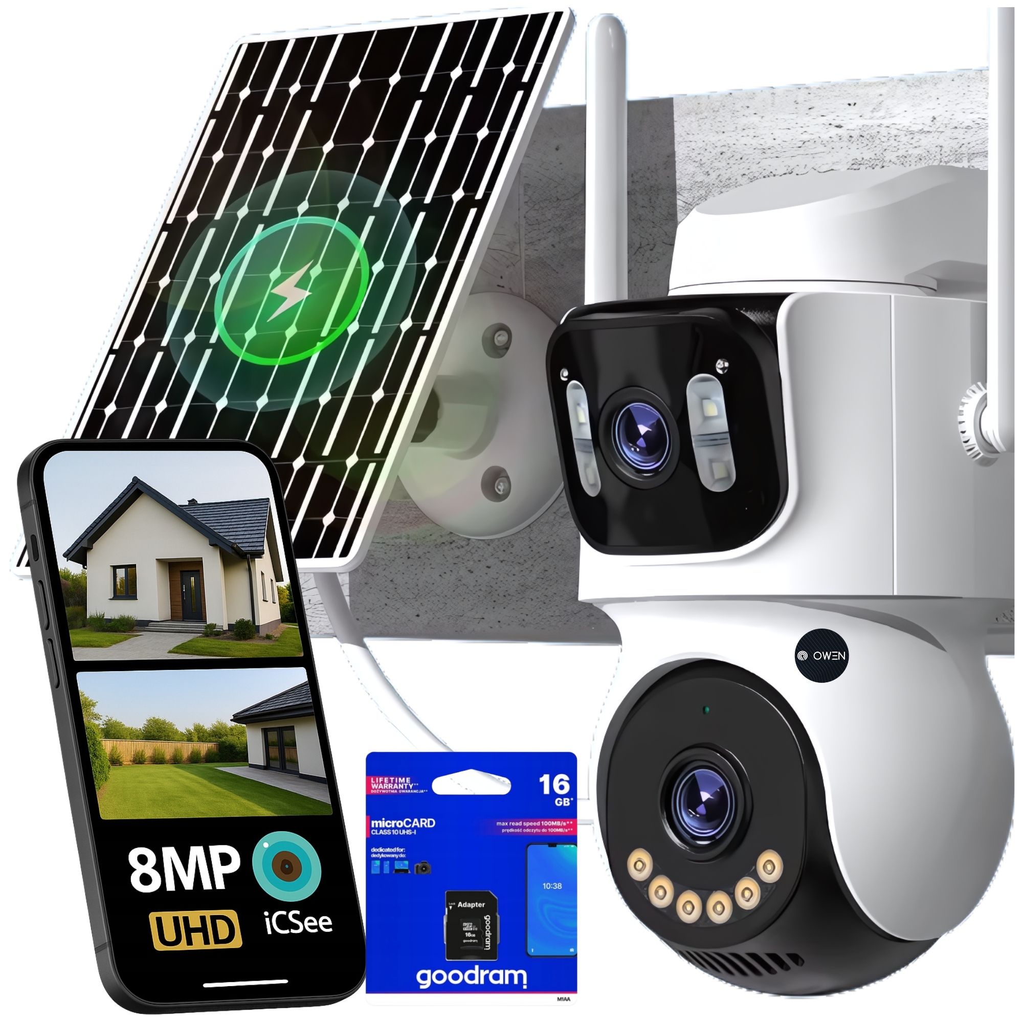 Solární Otočná kamera 2 objektivy 8MPx Lte 4G Venkovní Bezdrátová