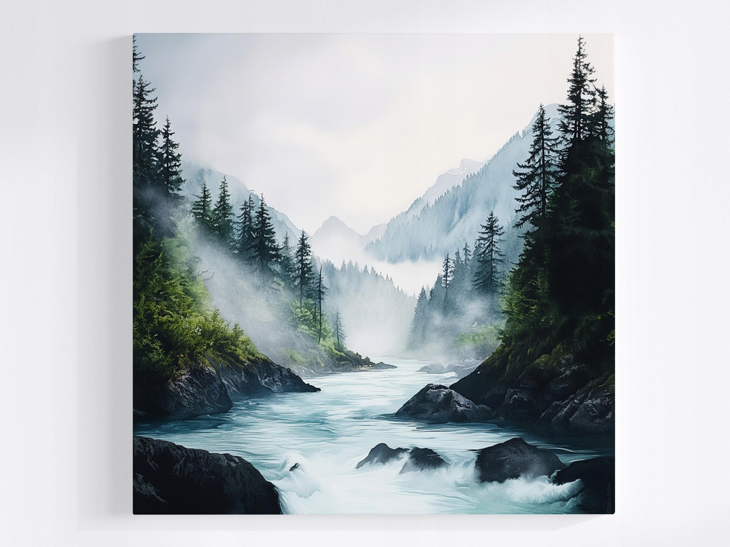 Obraz Na Plátně Canvas Krajina Hory Les Stromy Řeka Mlha 80x80