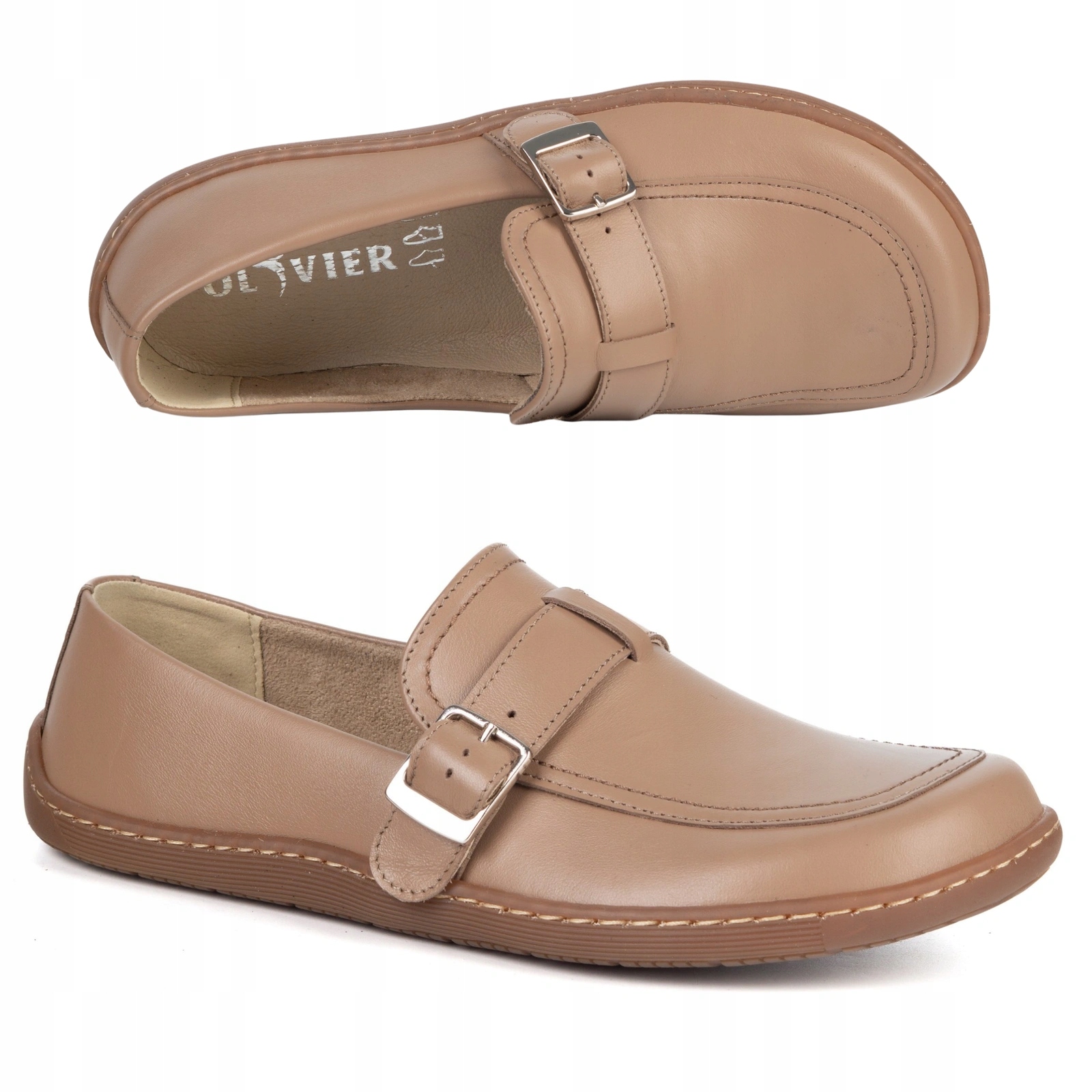 Dámské kožené barefootové boty Olivier Anna spona mocca 38