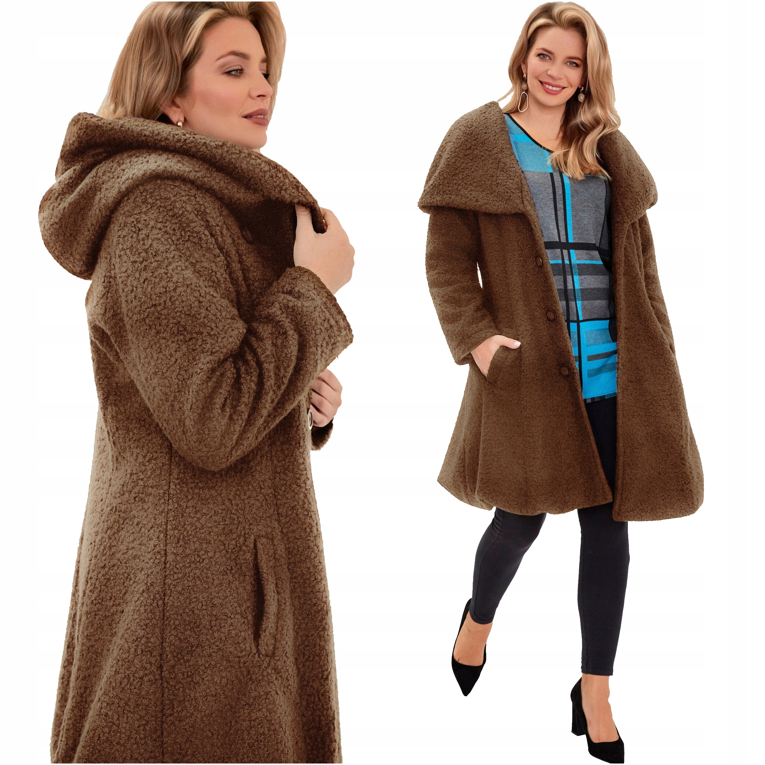 Dámský zimní kabát S Kapucí Teplý Podzimní Světle hnědý Tmavě béžový