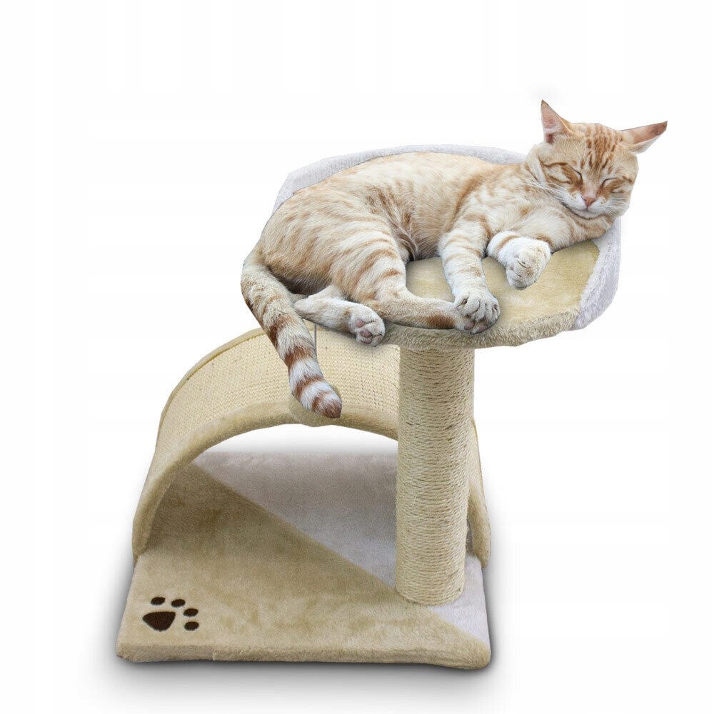 Levně Škrabadlo béžovo-bílé pro kočky se sisalovým sloupkem, stromek, mini škrabadlo, pelíšek